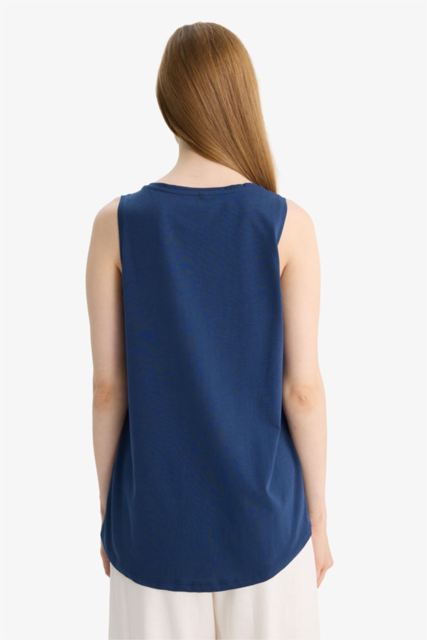 Kadın Lacivert Regular Fıt Bisiklet Yaka Penye Atlet