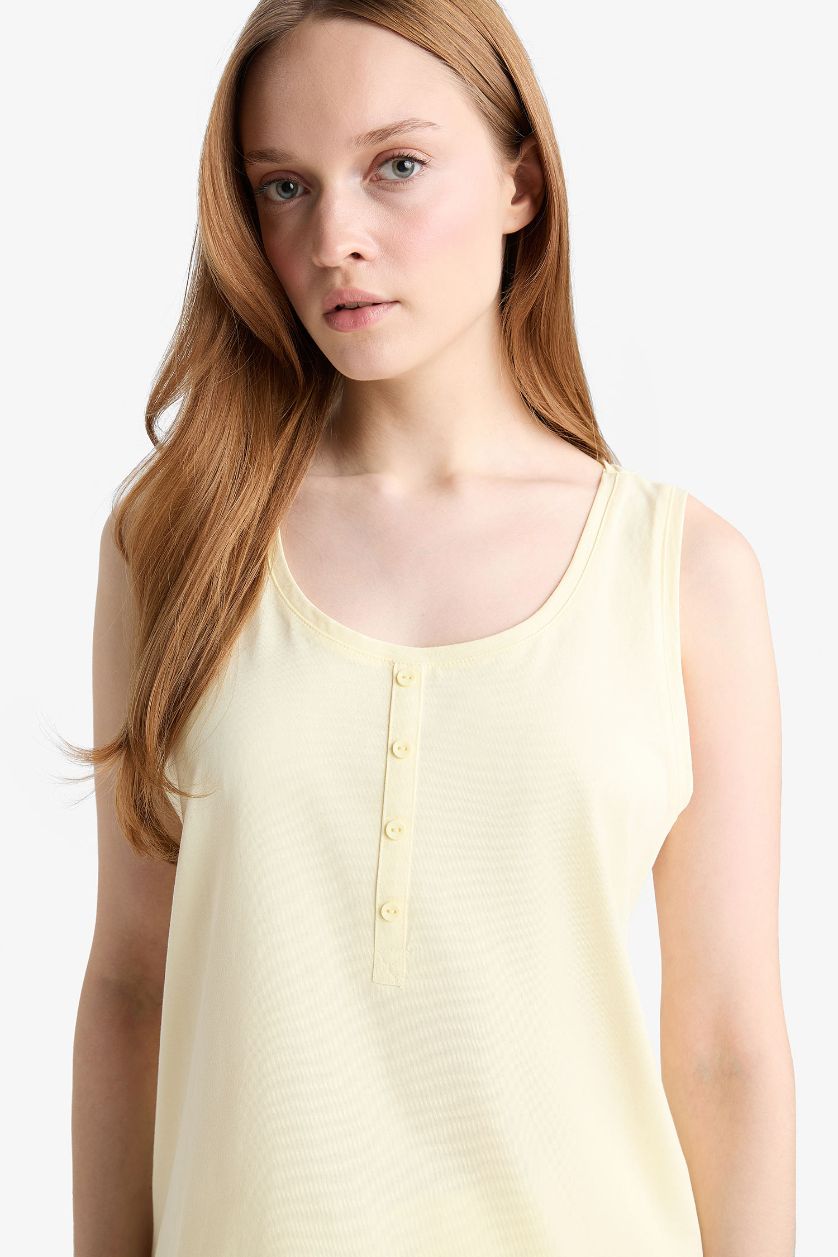 Kadın Açık Sarı Regular Fıt Bisiklet Yaka Penye Atlet