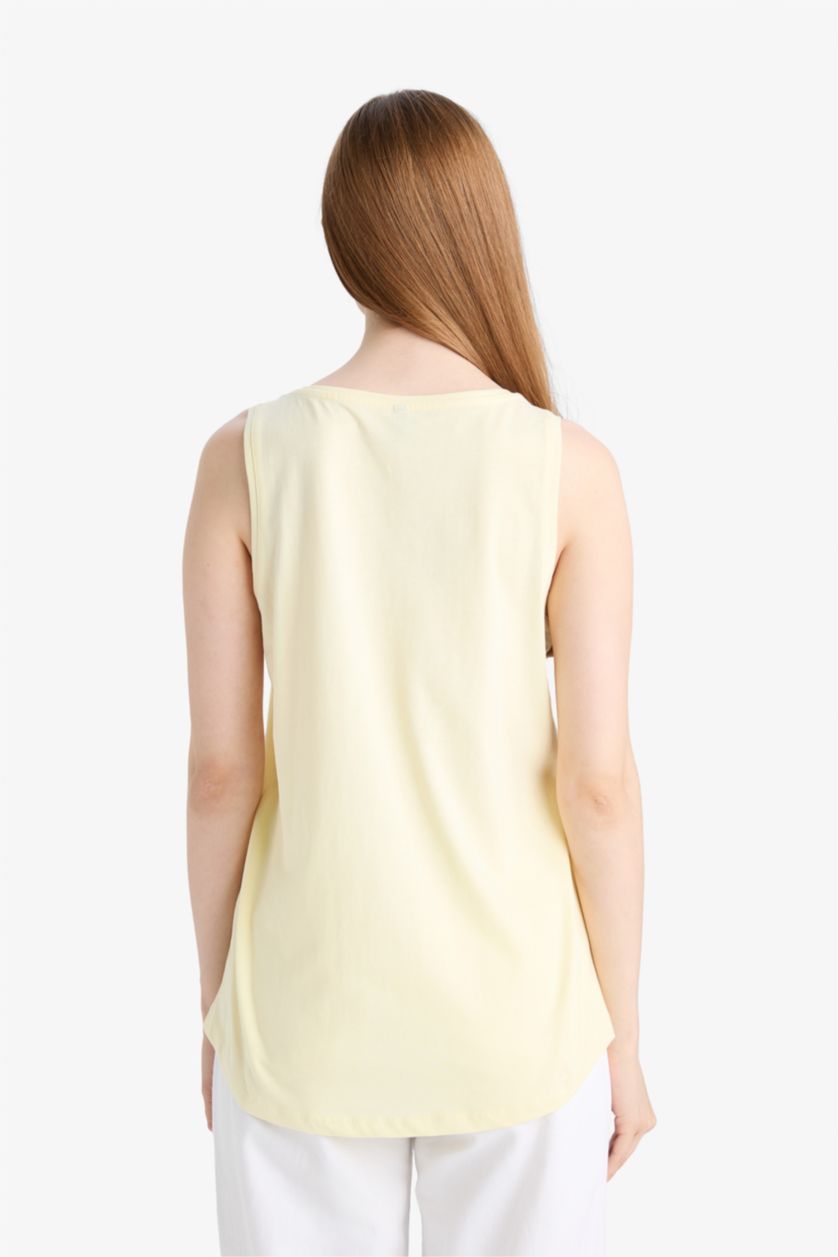 Kadın Açık Sarı Regular Fıt Bisiklet Yaka Penye Atlet