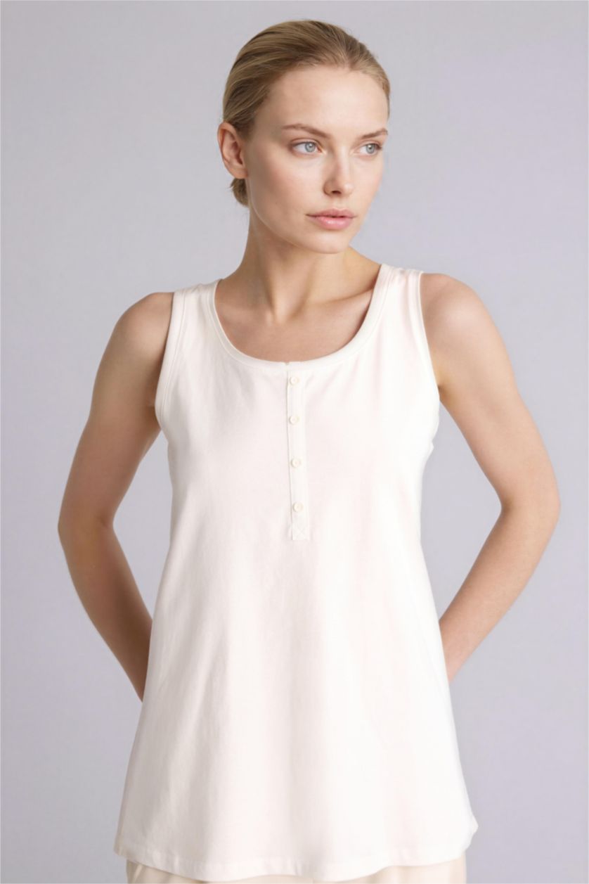 WOMAN Ecru تانك توب قصة عادية بياقة مستديرة