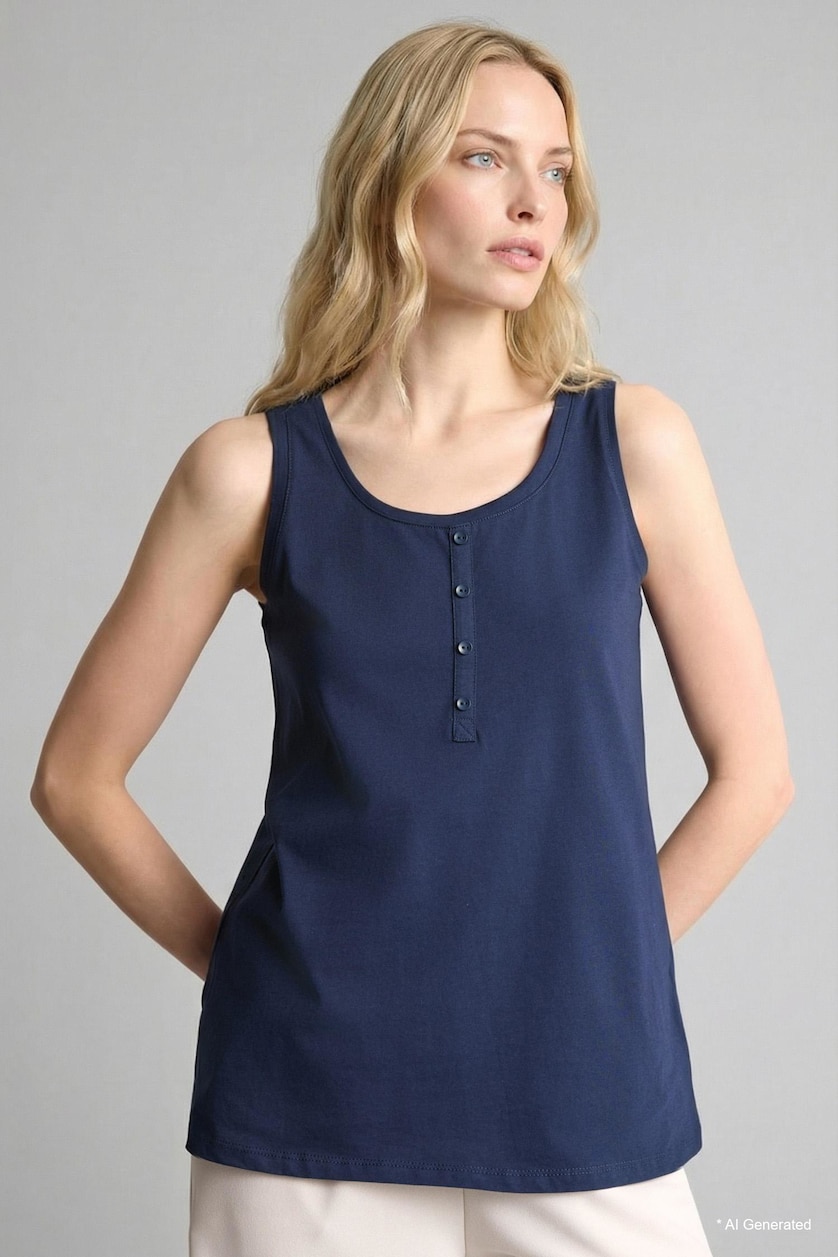 Women NAVY Regular Fit Crew Neck Tank Top