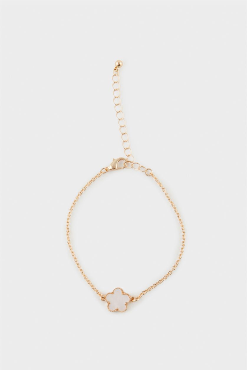 Kadın Altın Kadın 2'li Beyaz Çiçekli Gold Bileklik