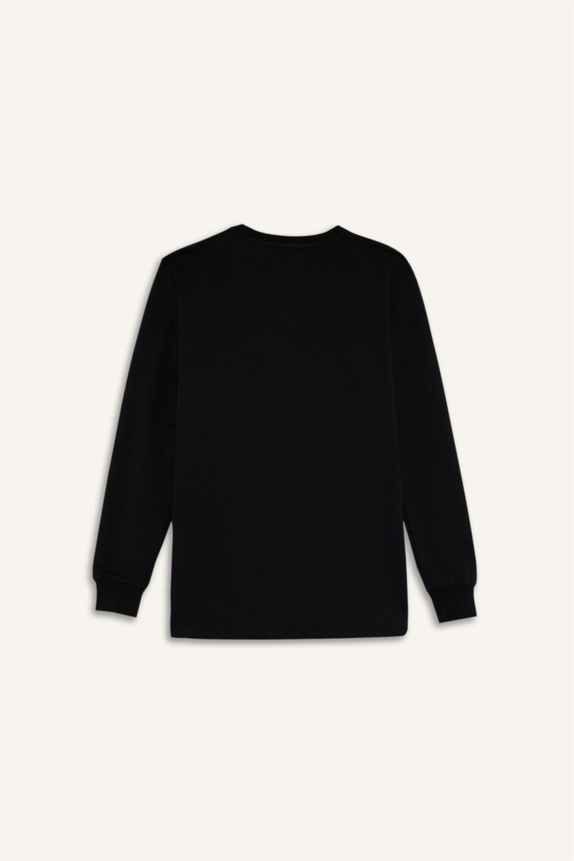 Erkek Siyah Slim Fit Dar Kesim Bisiklet Yaka Uzun Kollu Tişört