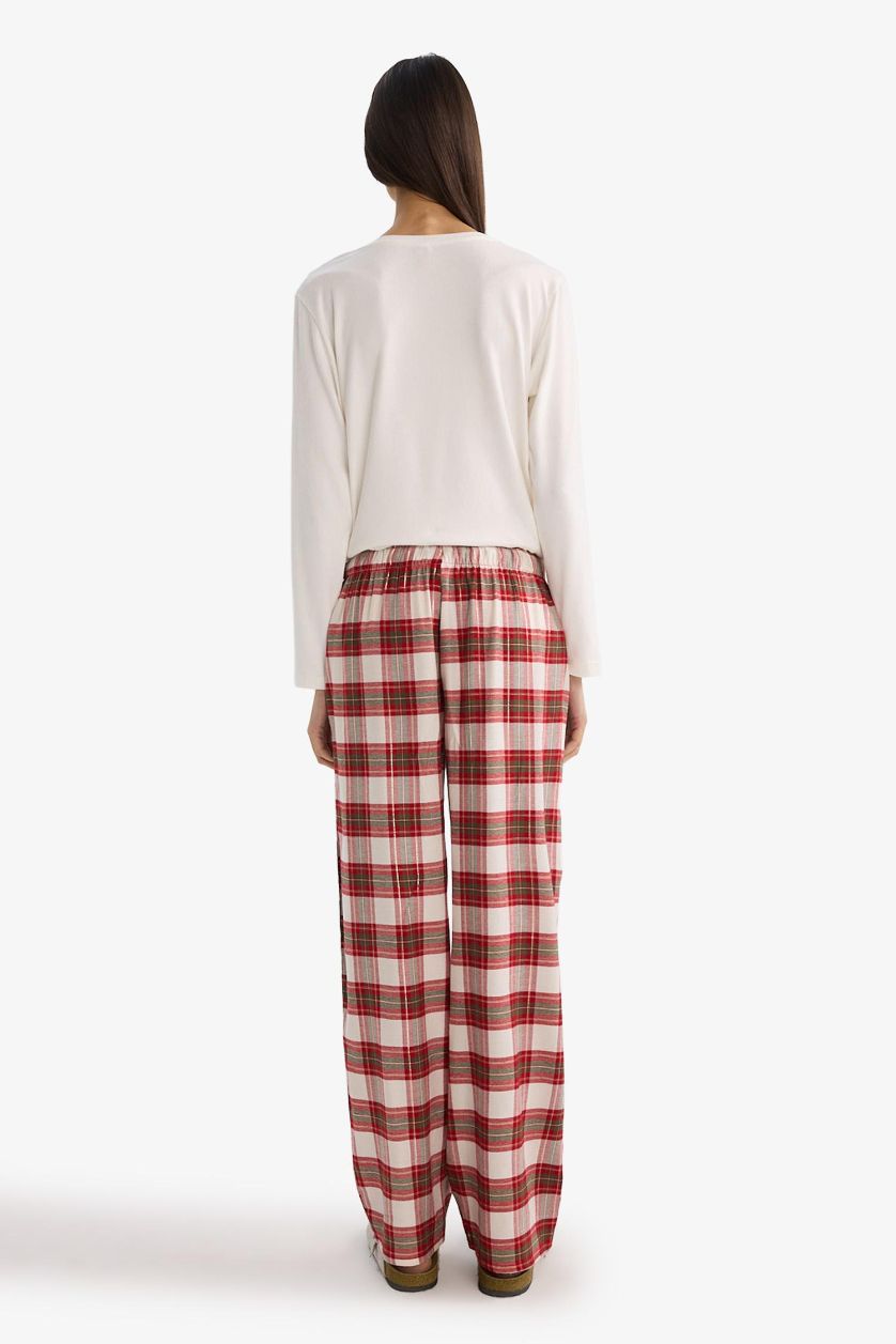 Kadın Bordo Regular Fit Uzun Boy Flanel Kareli Pijama Altı