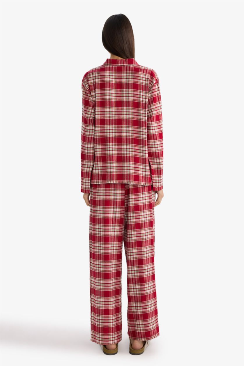 Kadın Bordo Regular Fit Uzun Boy Flanel Kareli Pijama Altı