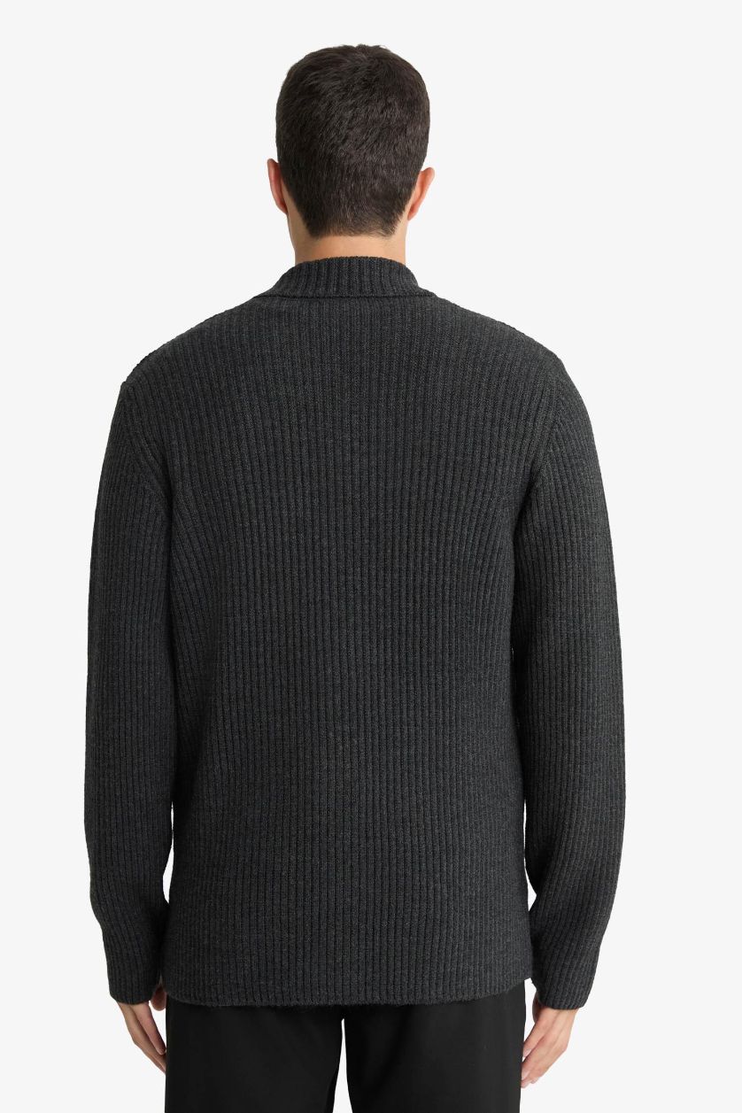 رجالي ميلانج أنثرا كارديجان تريكو قصة عادية وياقة جاكيت