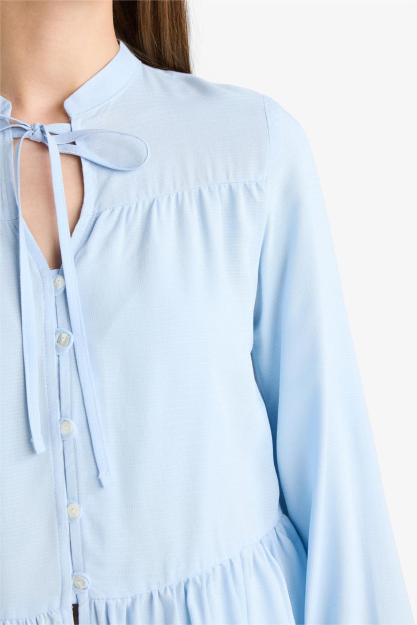 WOMAN Light Blue Regular Fit Crew Neck Long Sleeve Shirt