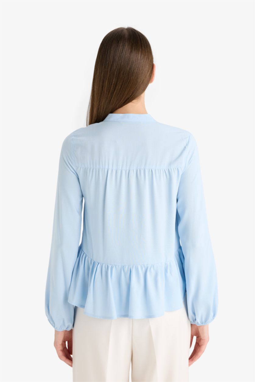 WOMAN Light Blue Regular Fit Crew Neck Long Sleeve Shirt