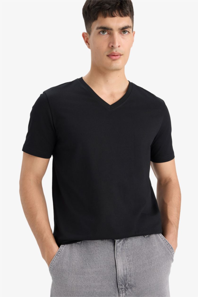 رجال أسود تيشيرت نص ردن سليم فيت بياخة V