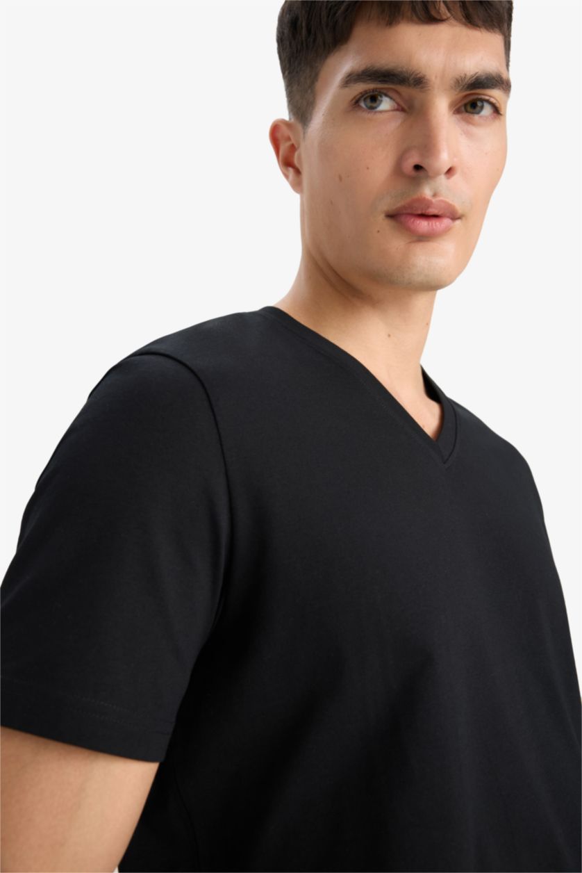 رجال أسود تيشيرت نص ردن سليم فيت بياخة V