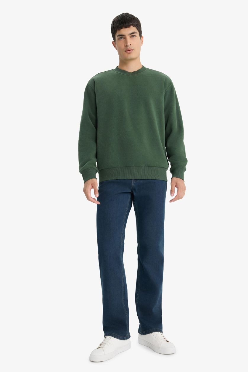 MAN Dark Green Relax Fit Crew Neck Fleece Sweatshirt