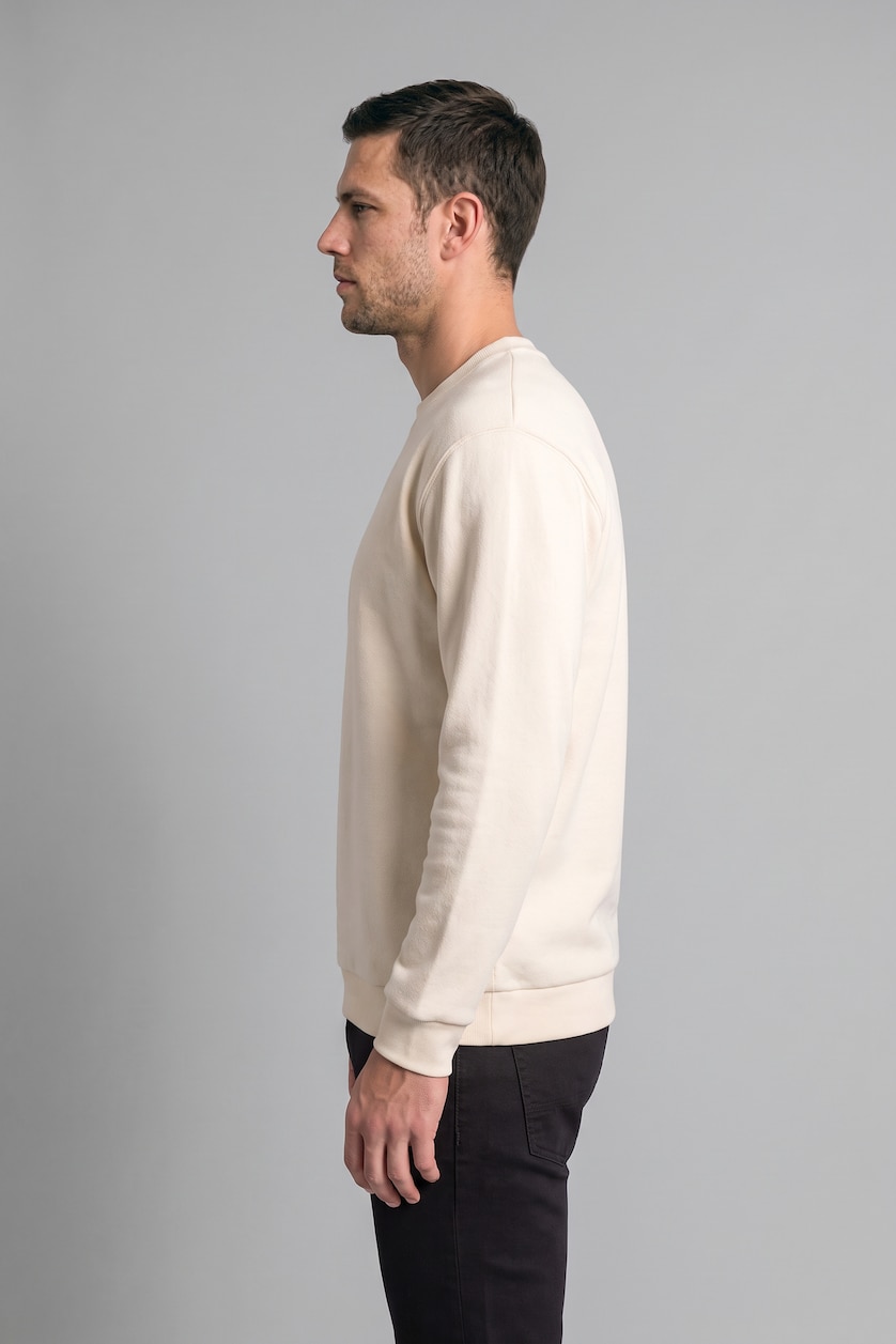 Erkek Ekru Relax Fıt Polar Basic Sweatshirt