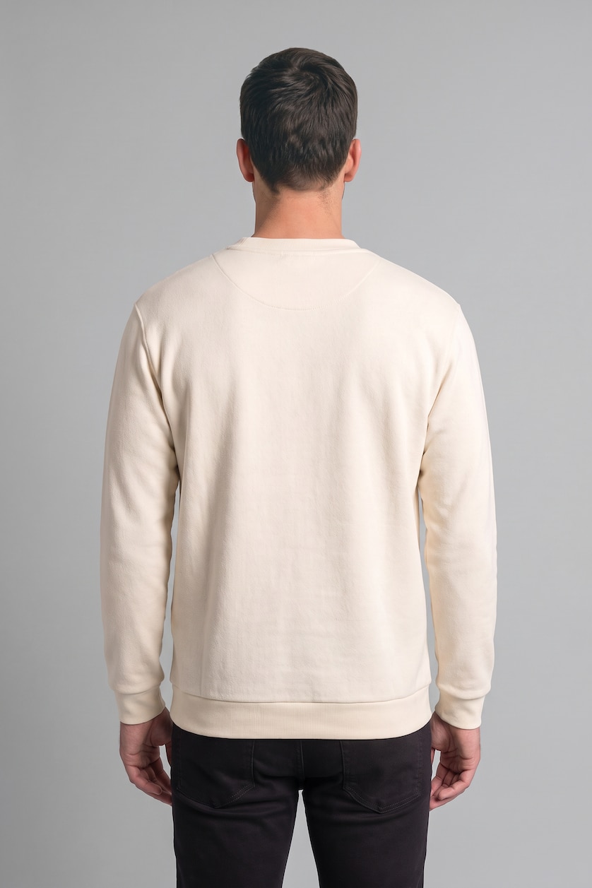 Erkek Ekru Relax Fıt Polar Basic Sweatshirt