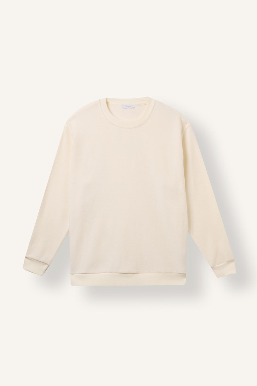 Erkek Ekru Relax Fıt Polar Basic Sweatshirt