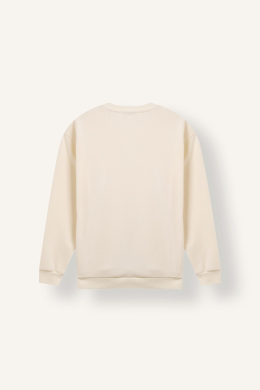 Erkek Ekru Relax Fıt Polar Basic Sweatshirt