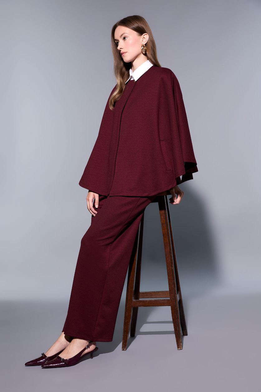 Kadın Bordo Wide Leg Geniş Bol Paça Pantolon