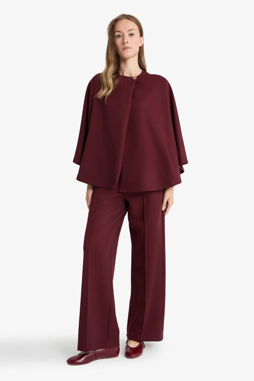 Kadın Bordo Wide Leg Geniş Bol Paça Pantolon