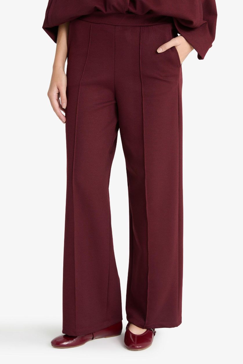 Kadın Bordo Wide Leg Geniş Bol Paça Pantolon