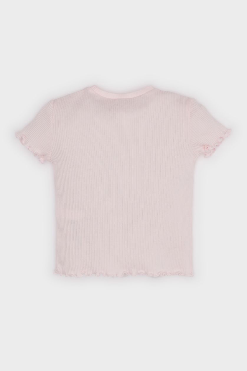 BABY GIRL Light Pink Baby Girl Crew Neck Heart Patterned T-Shirt