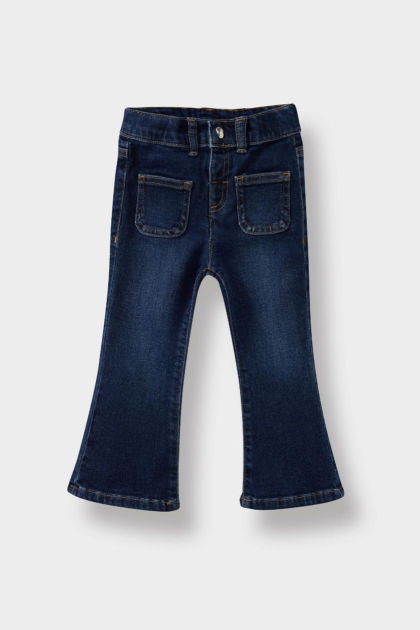 Kız Bebek Koyu Mavi Flare Fit Jean Pantolon Kız Bebek