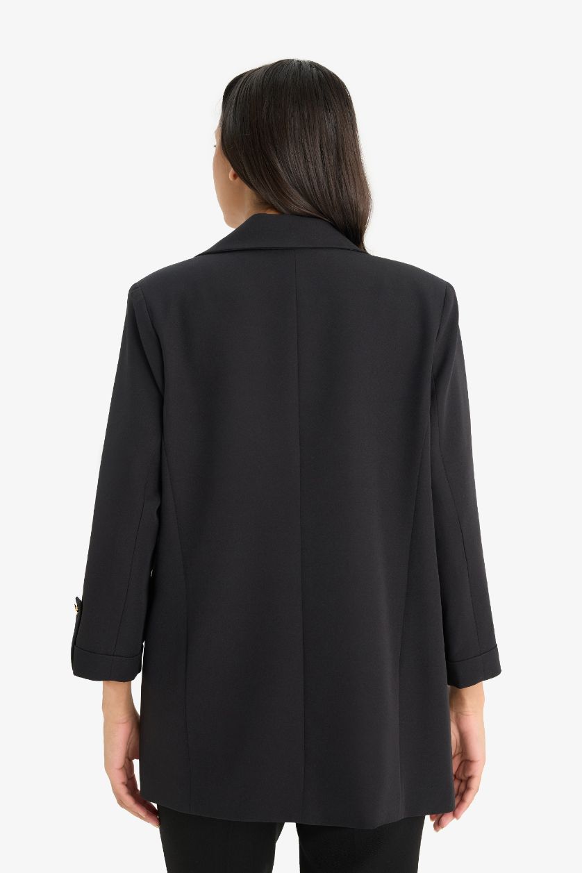 Kadın Siyah Regular Cepli Apoletli Blazer Siyah Ceket