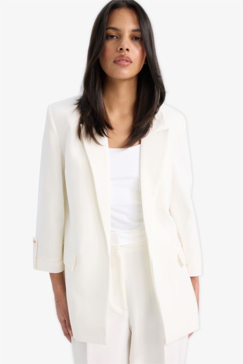 Kadın Ekru Regular Cepli Apoletli Blazer Ceket