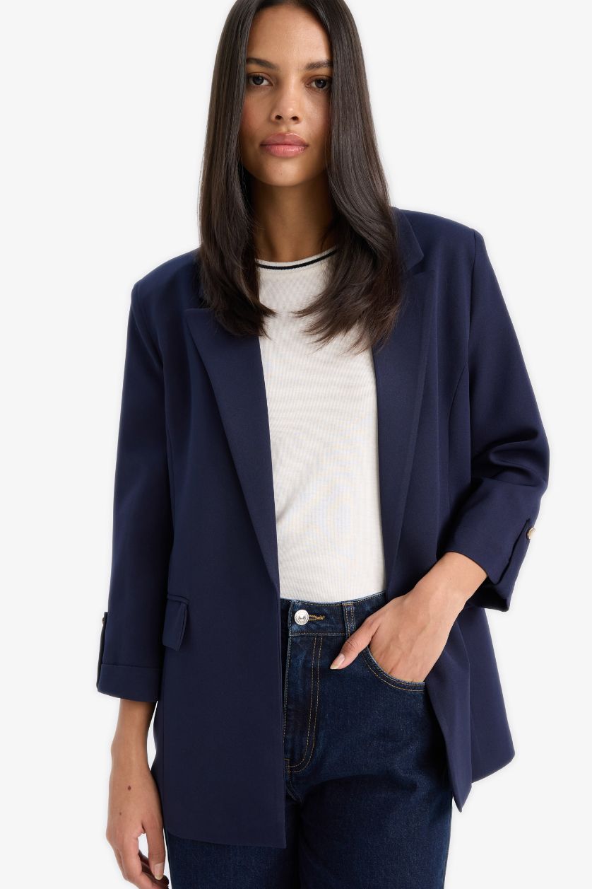 Woman NAVY Oversize Fit Square Collar Blazer