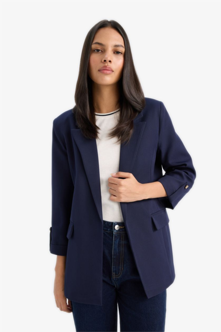 Woman NAVY Oversize Fit Square Collar Blazer