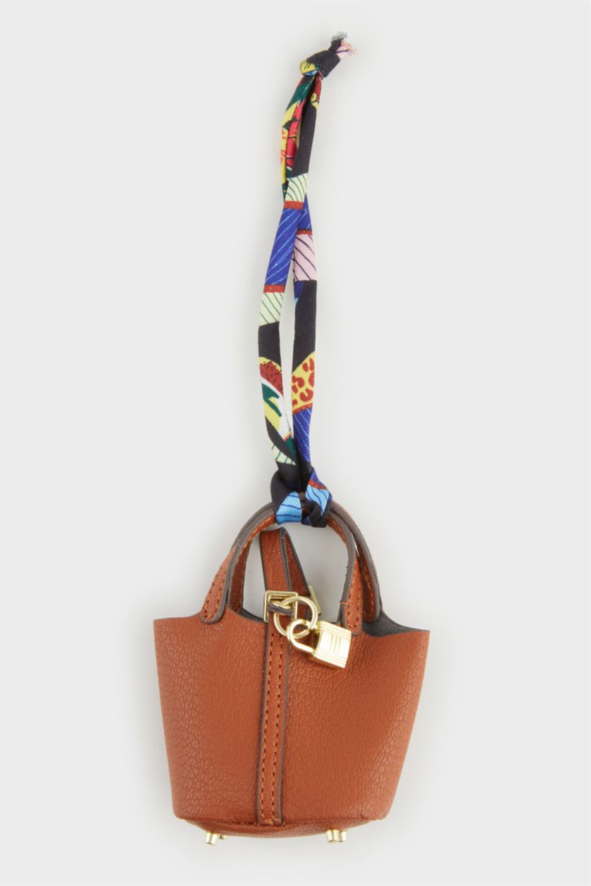 Kadın Açık Kahve Kadın Mini Çantalı İpli Charm Anahtarlık