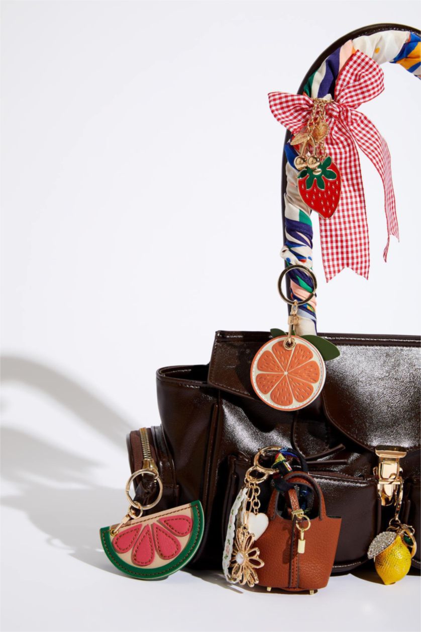 Kadın Açık Kahve Kadın Mini Çantalı İpli Charm Anahtarlık