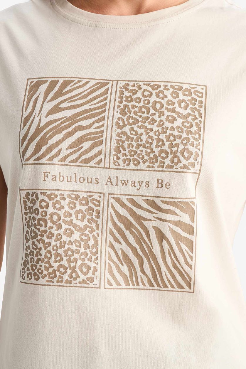 Woman Stone Regular Fit Crew Neck Ethnic Patterned T-Shirt