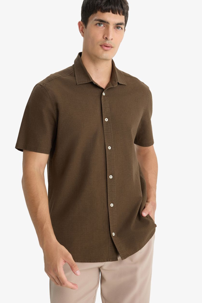 MAN Brown Regular Fit Polo Neck Cotton Short Sleeve Shirt