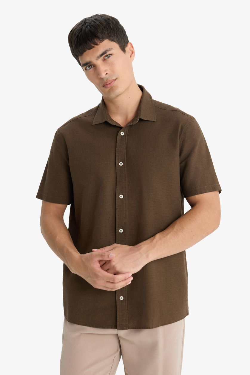 MAN Brown Regular Fit Polo Neck Cotton Short Sleeve Shirt