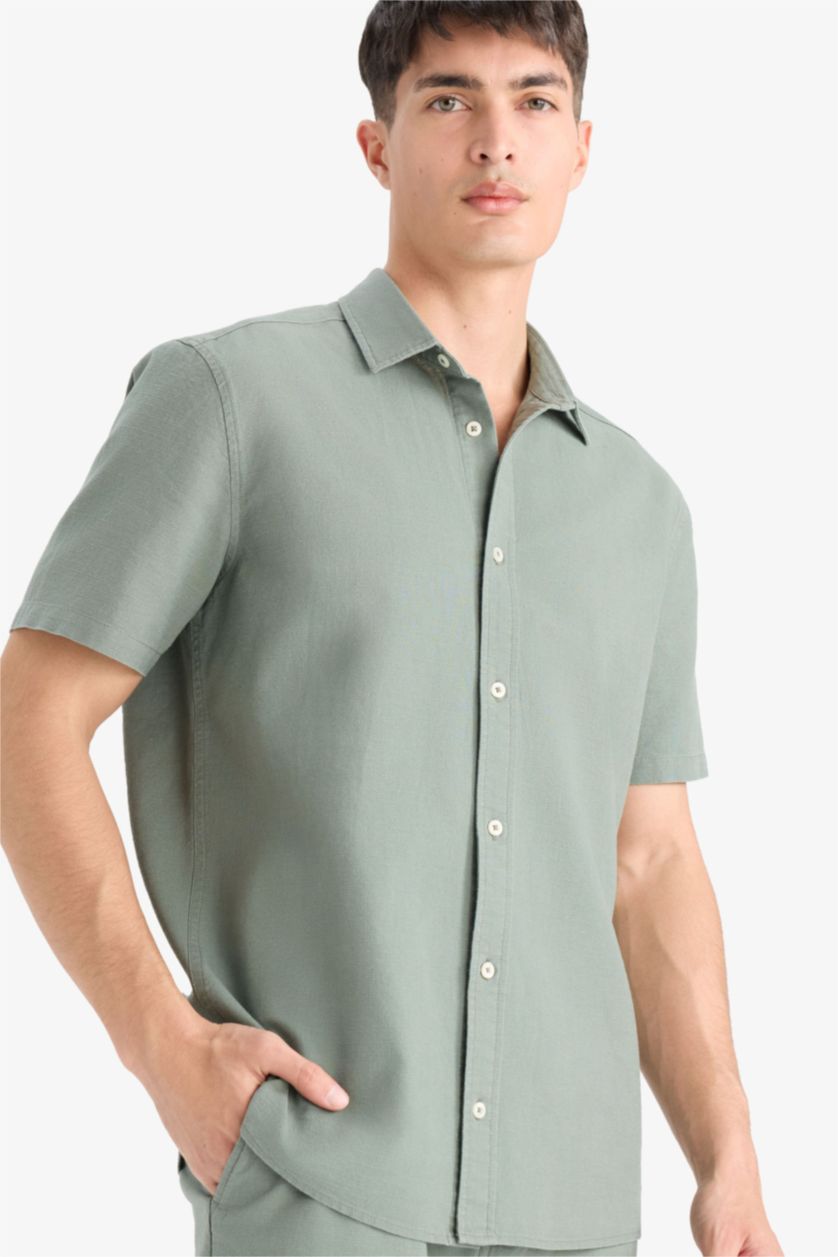 MAN Khaki Regular Fit Polo Neck Cotton Short Sleeve Shirt