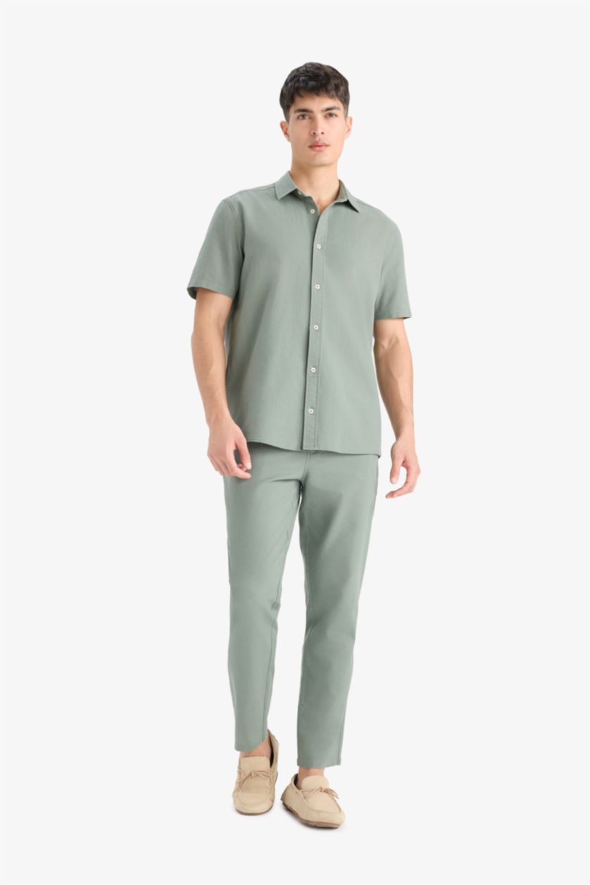 MAN Khaki Regular Fit Polo Neck Cotton Short Sleeve Shirt