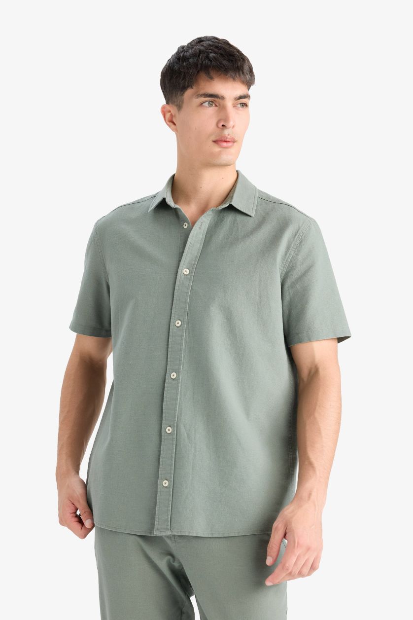 MAN Khaki Regular Fit Polo Neck Cotton Short Sleeve Shirt