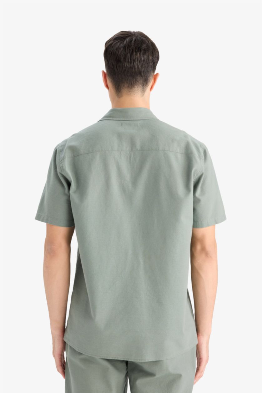 MAN Khaki Regular Fit Polo Neck Cotton Short Sleeve Shirt