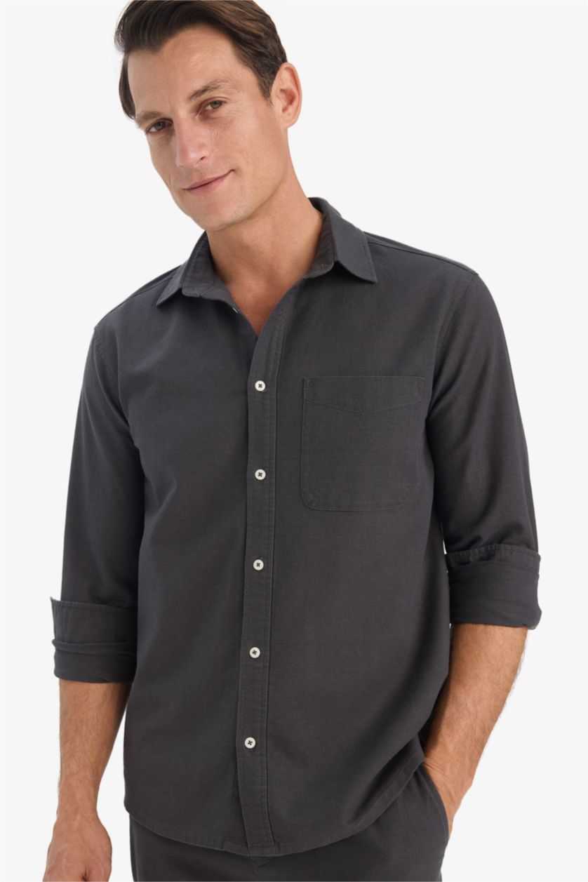 Ерлер Антрацит поло жаға мақта Ұзын жеңді көйлек