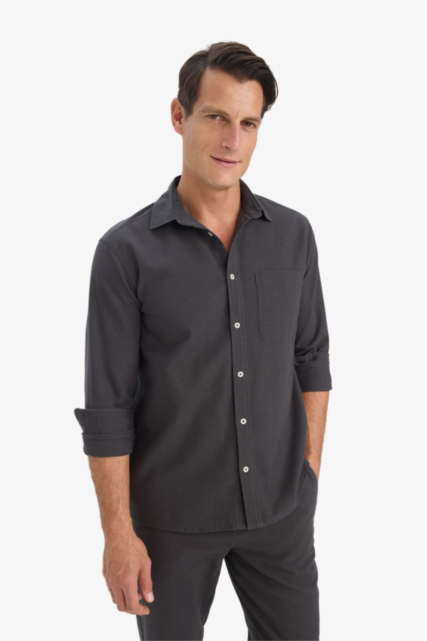 Ерлер Антрацит поло жаға мақта Ұзын жеңді көйлек