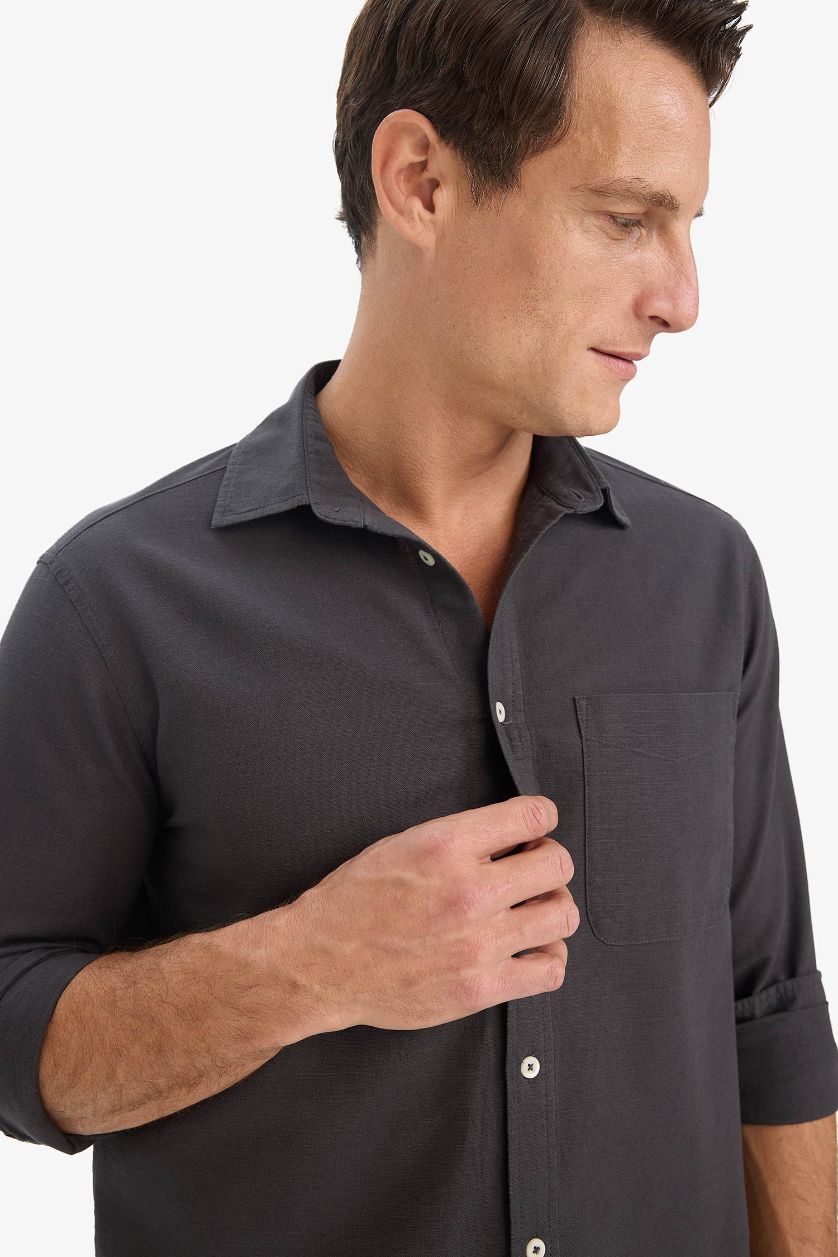 Ерлер Антрацит поло жаға мақта Ұзын жеңді көйлек