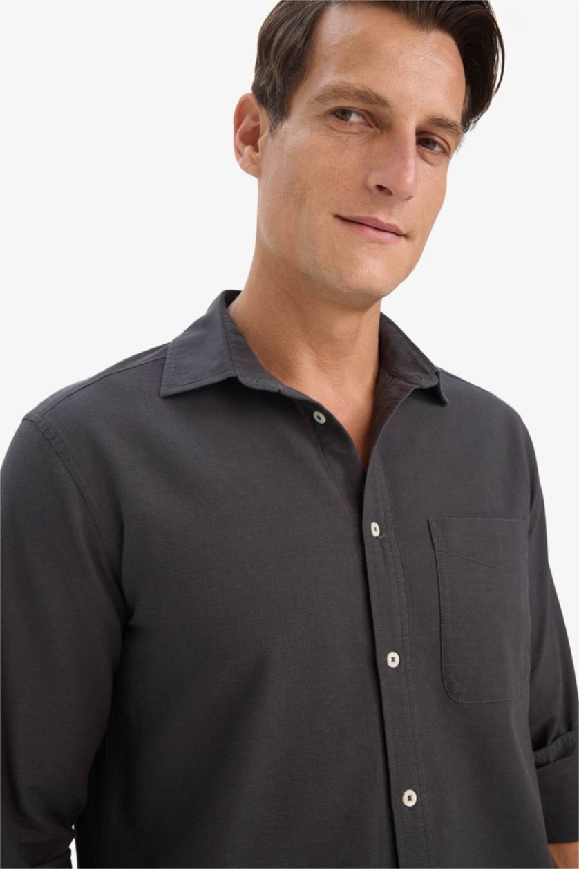 Ерлер Антрацит поло жаға мақта Ұзын жеңді көйлек