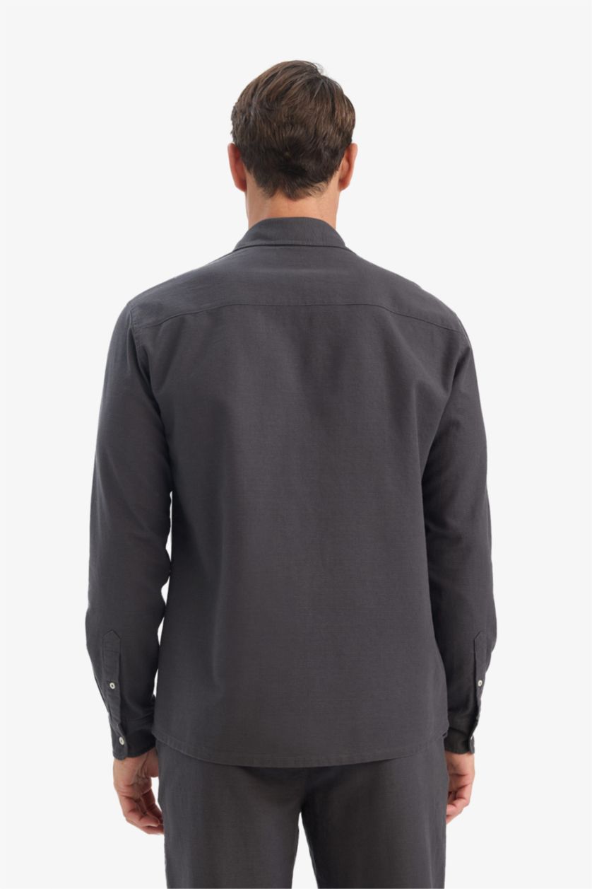 Ерлер Антрацит поло жаға мақта Ұзын жеңді көйлек