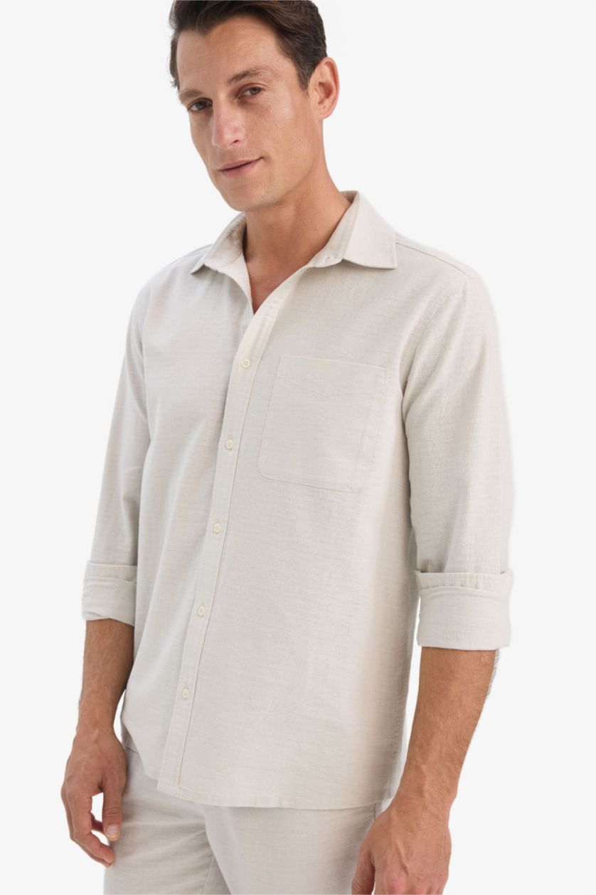 Ерлер Сұр поло жаға мақта Ұзын жеңді көйлек