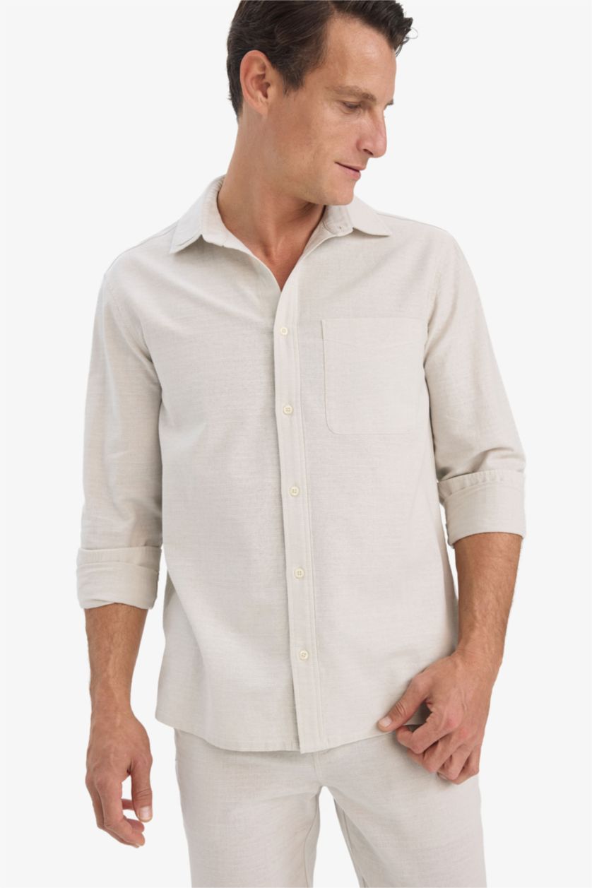 Ерлер Сұр поло жаға мақта Ұзын жеңді көйлек