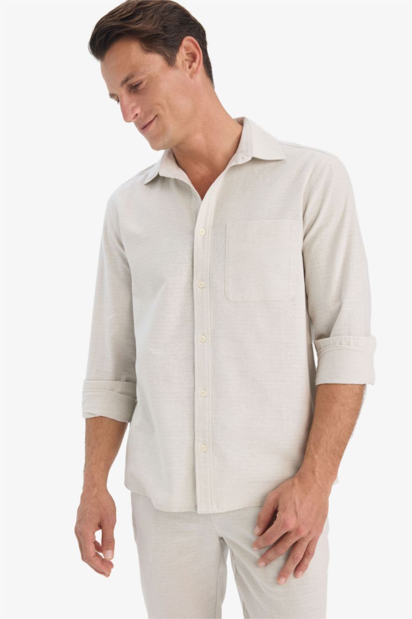 Ерлер Сұр поло жаға мақта Ұзын жеңді көйлек