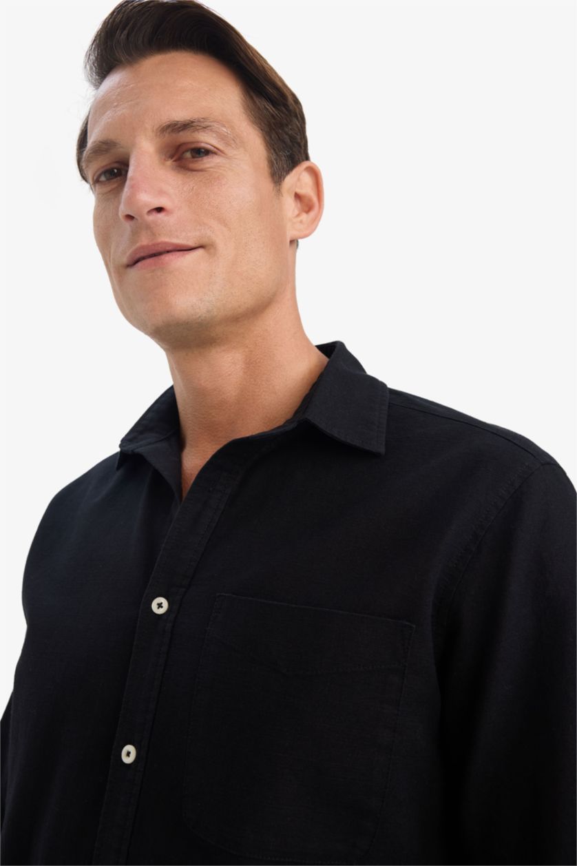 Ерлер қара поло жаға мақта Ұзын жеңді көйлек