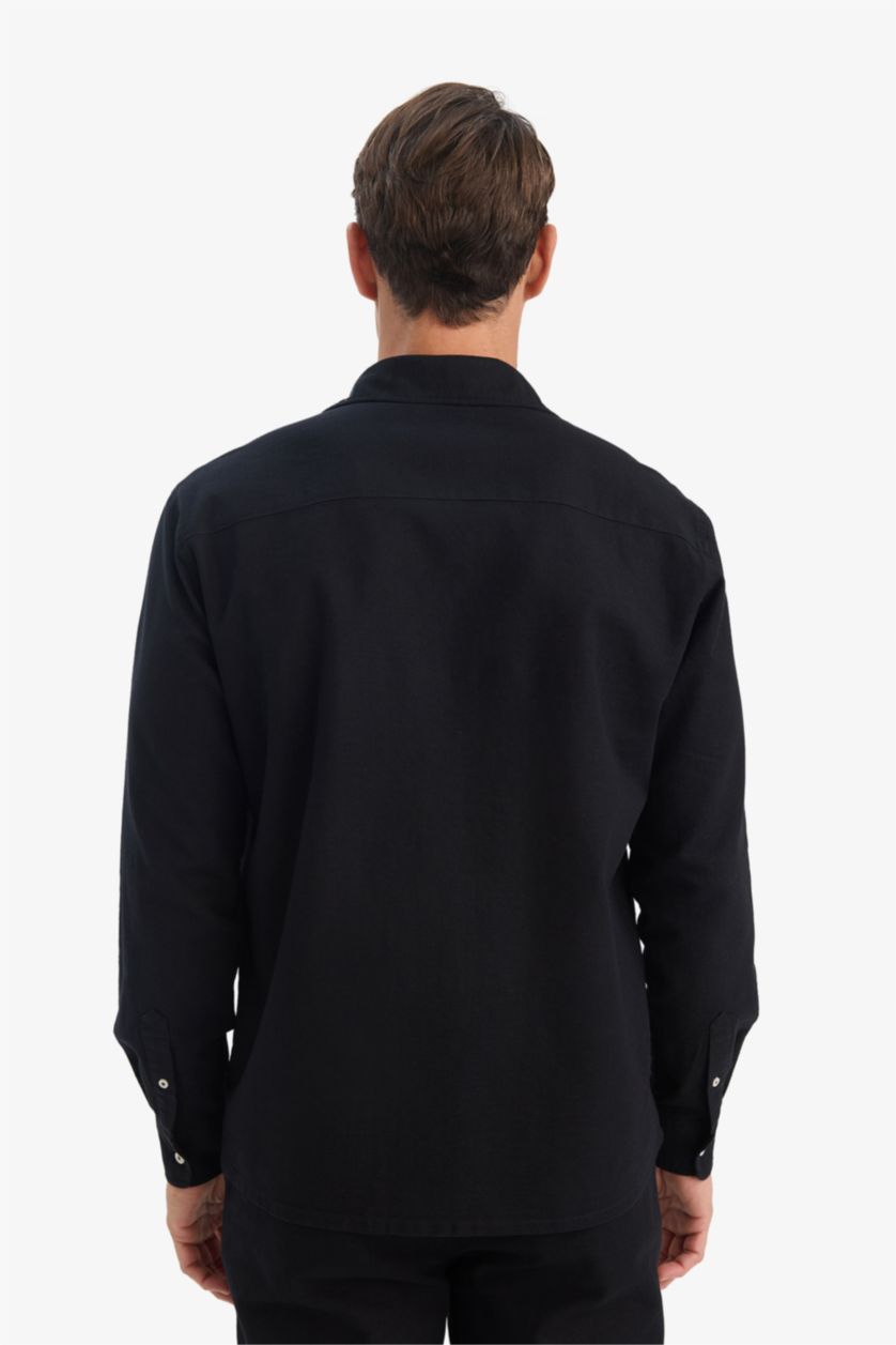 Ерлер қара поло жаға мақта Ұзын жеңді көйлек