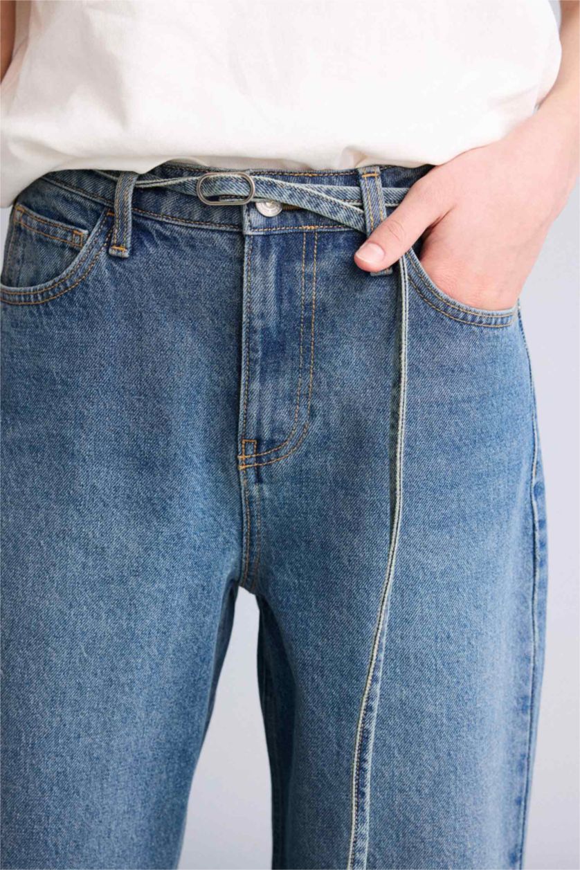 WOMAN Dark Blue Wide Leg Normal Waist Straight Leg Jeans