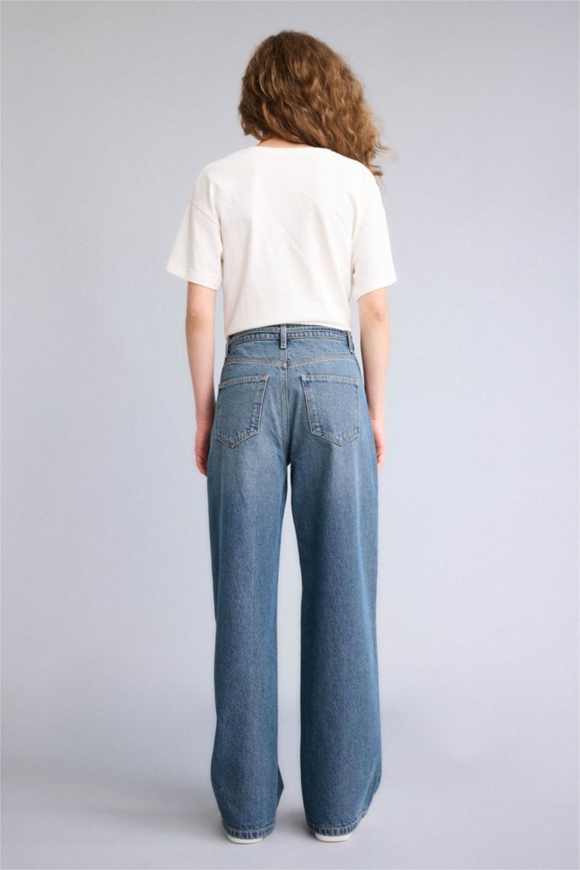 WOMAN Dark Blue Wide Leg Normal Waist Straight Leg Jeans