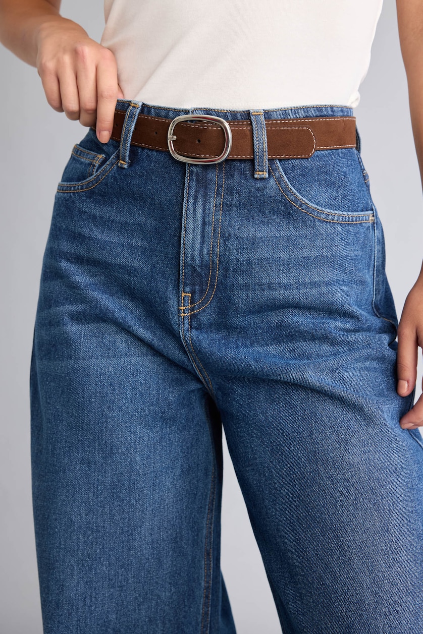Women Dark Blue High Waist Wide Leg Trousers